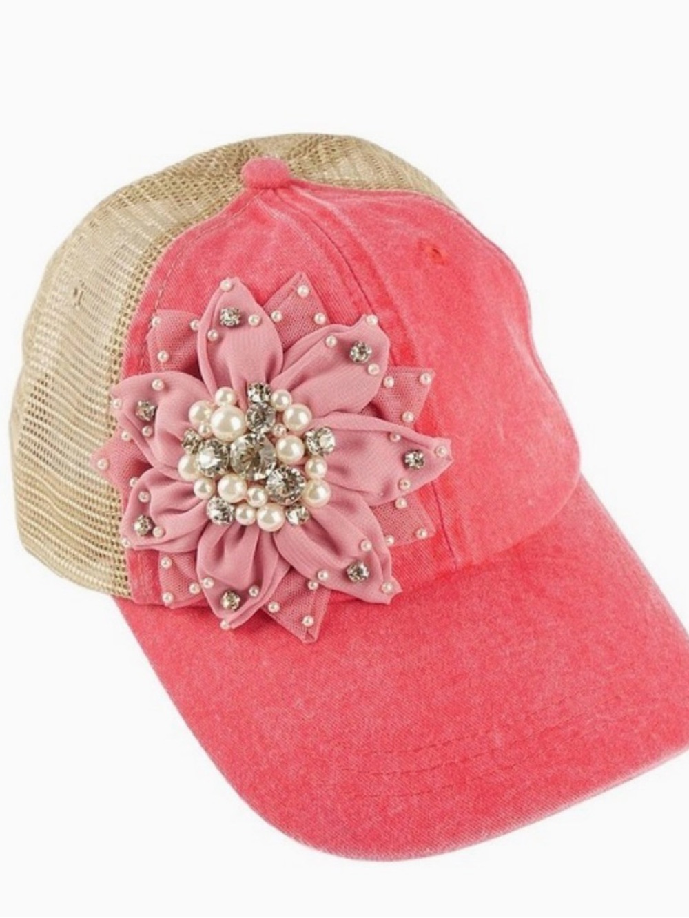 Cap Zone Pink Floral Embellished Mesh Back Cap